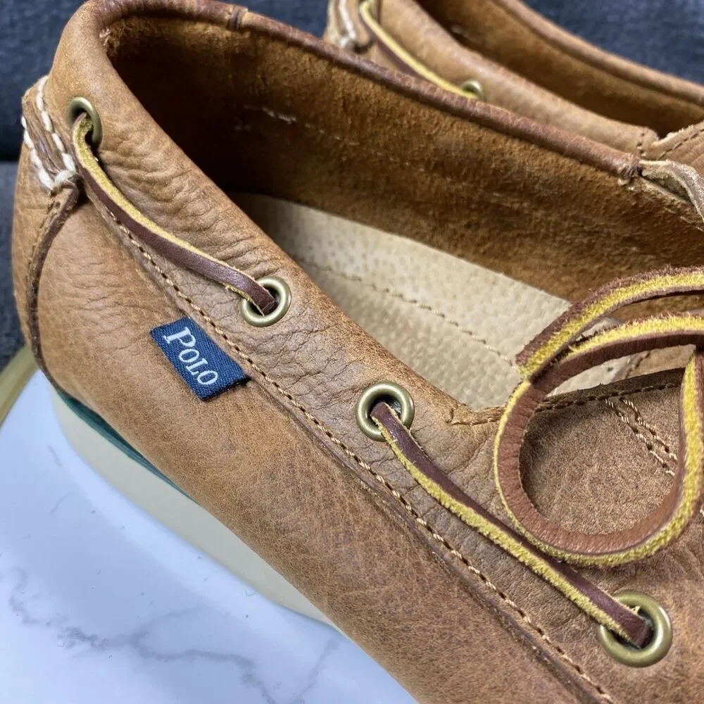 Polo Ralph Lauren Bienne Tumbled Leather Boat Shoes Men’s 12 D Brown Lace Up